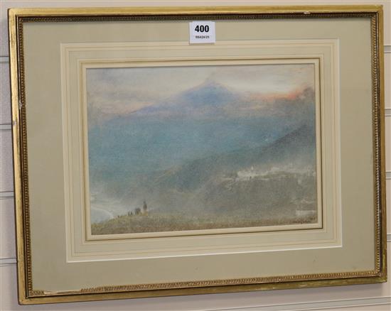 Albert Goodwin, watercolour, Etna 1904, signed and dated 1904, Fine Art Society label verso, 25 x 36cm